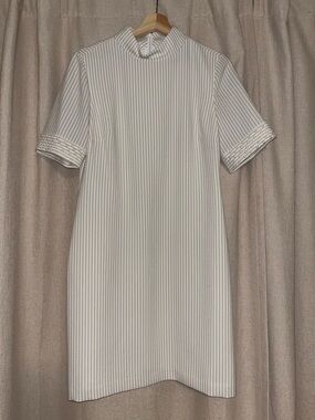 Karl Lagerfeld White Mini Dress with Black Pinstripes